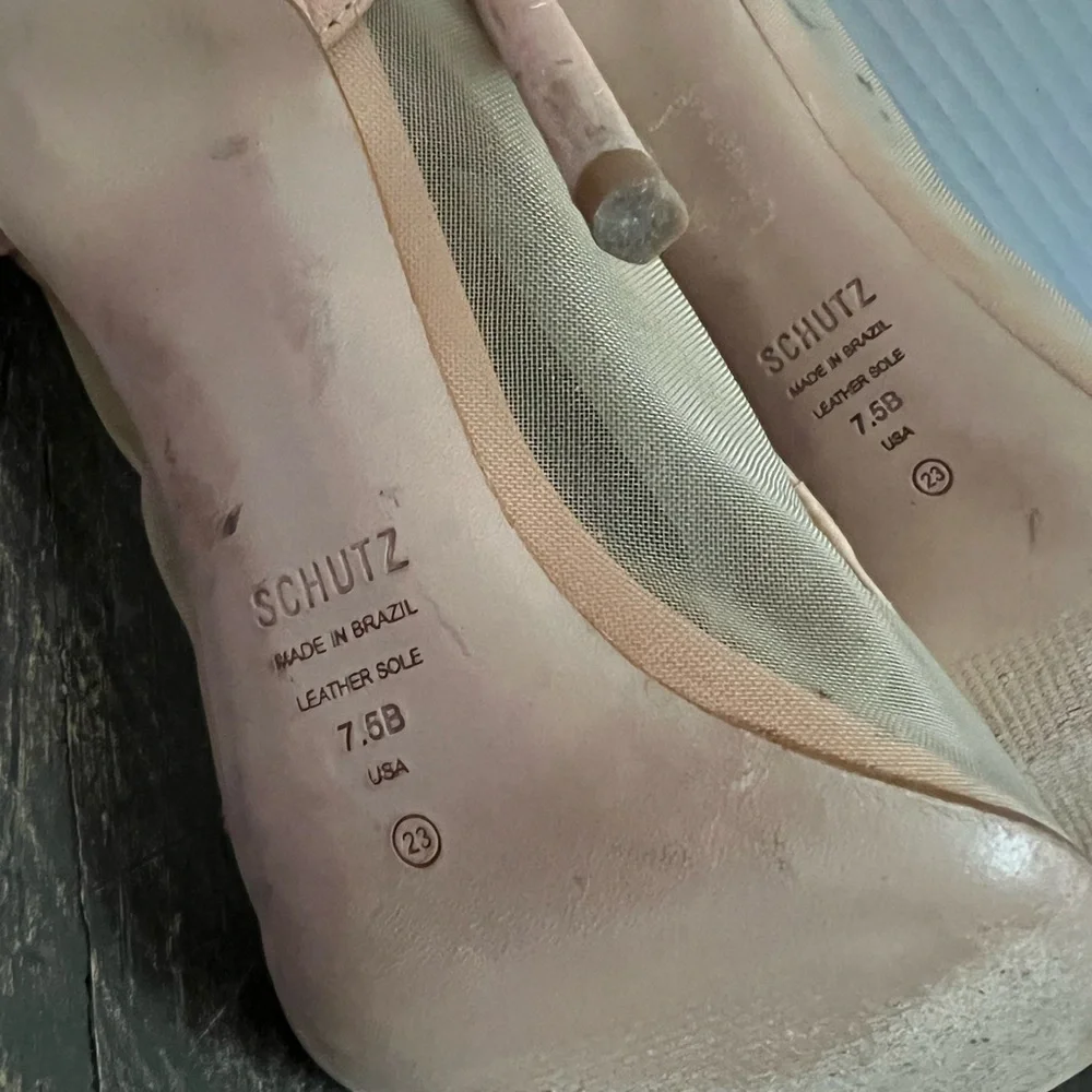 Women’s Schutz Myrine Nubuck Beige Nude Mesh Leather High Heel Sexy Pump 7.5